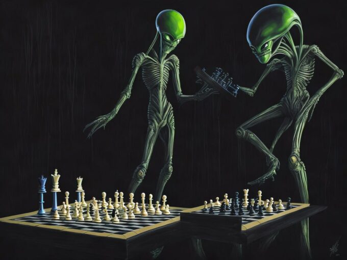 The Enigmatic Queen: A Surrealistic Chess Wallpaper for Your Desktop in high quality for free